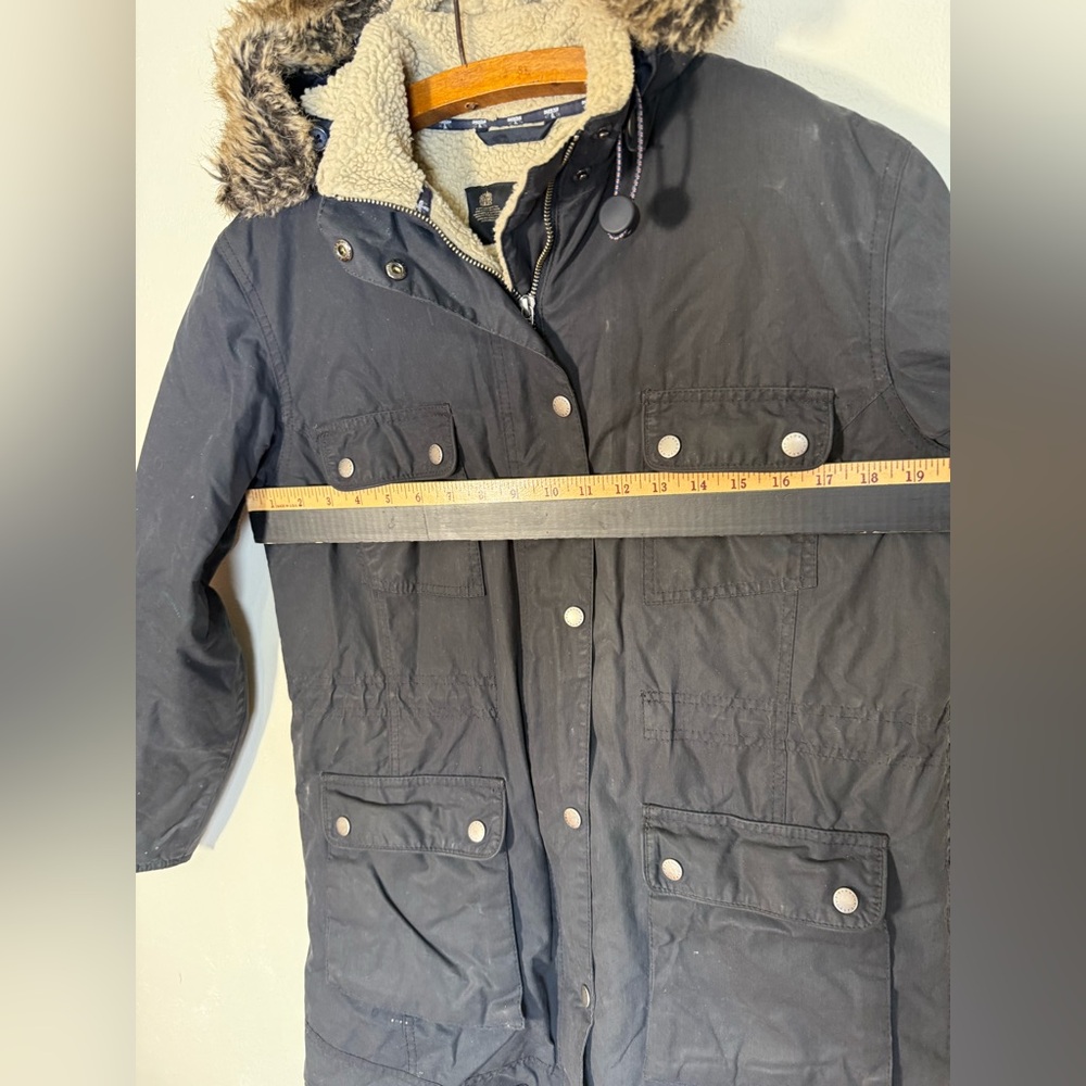 Barbour Carribena Wax Jacket US10 UK14 Black Coat Detachable Fur Fleece Lined - Picture 11 of 14